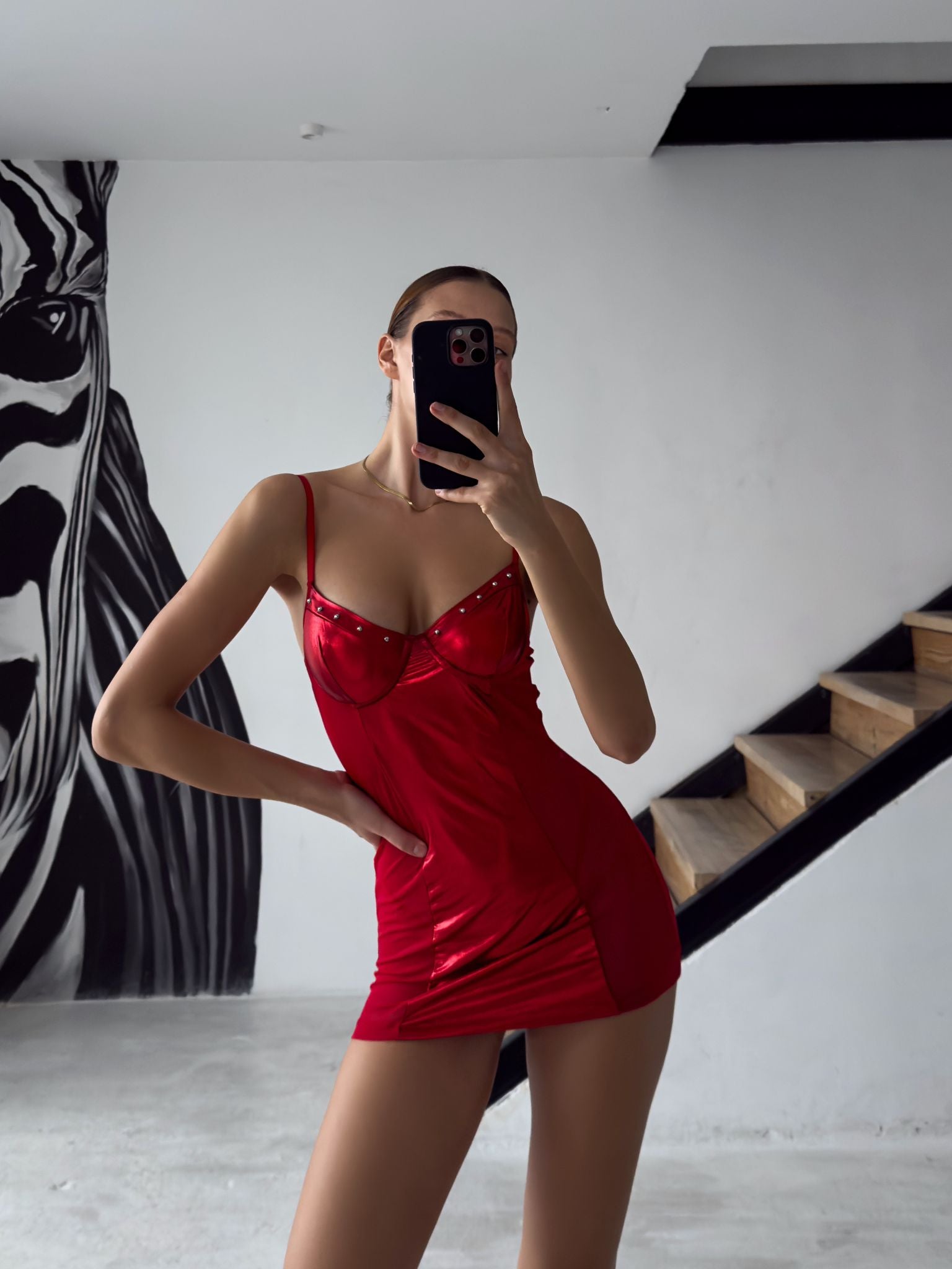 Deri Görünümlü Yarı Transparan Babydoll Takım