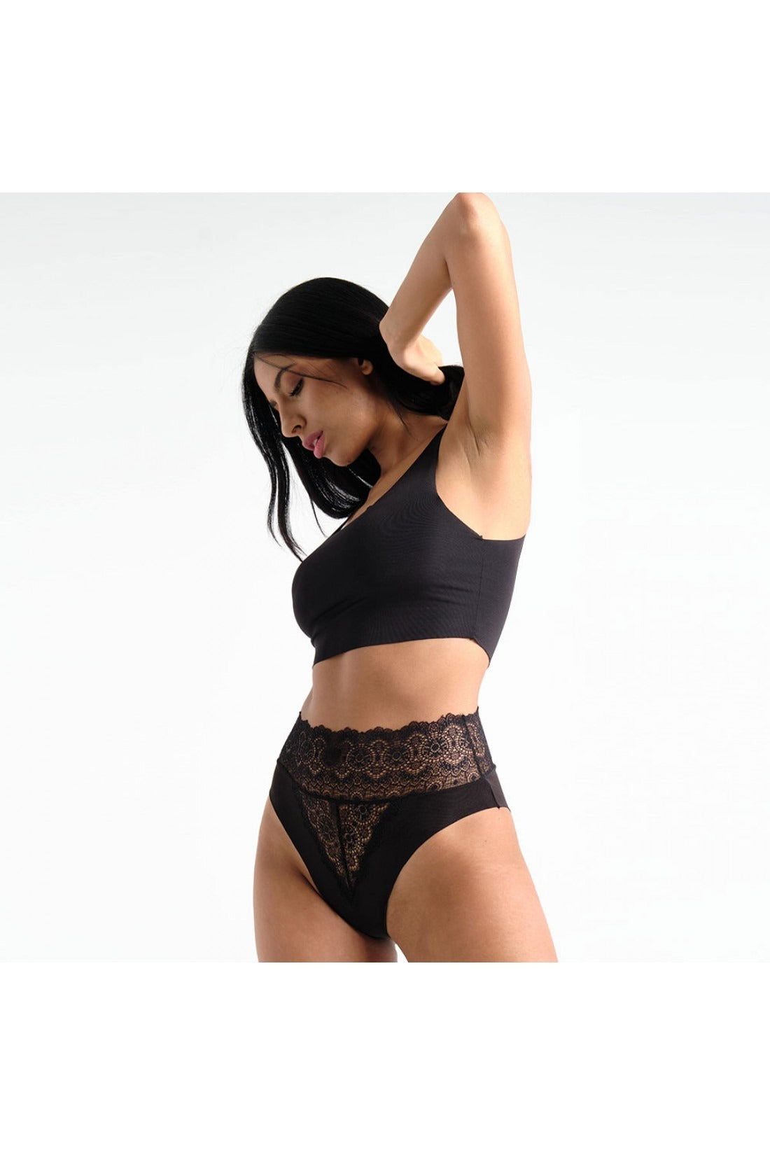 Dantel Detaylı Yüksek Bel Bikini Külot Siyah