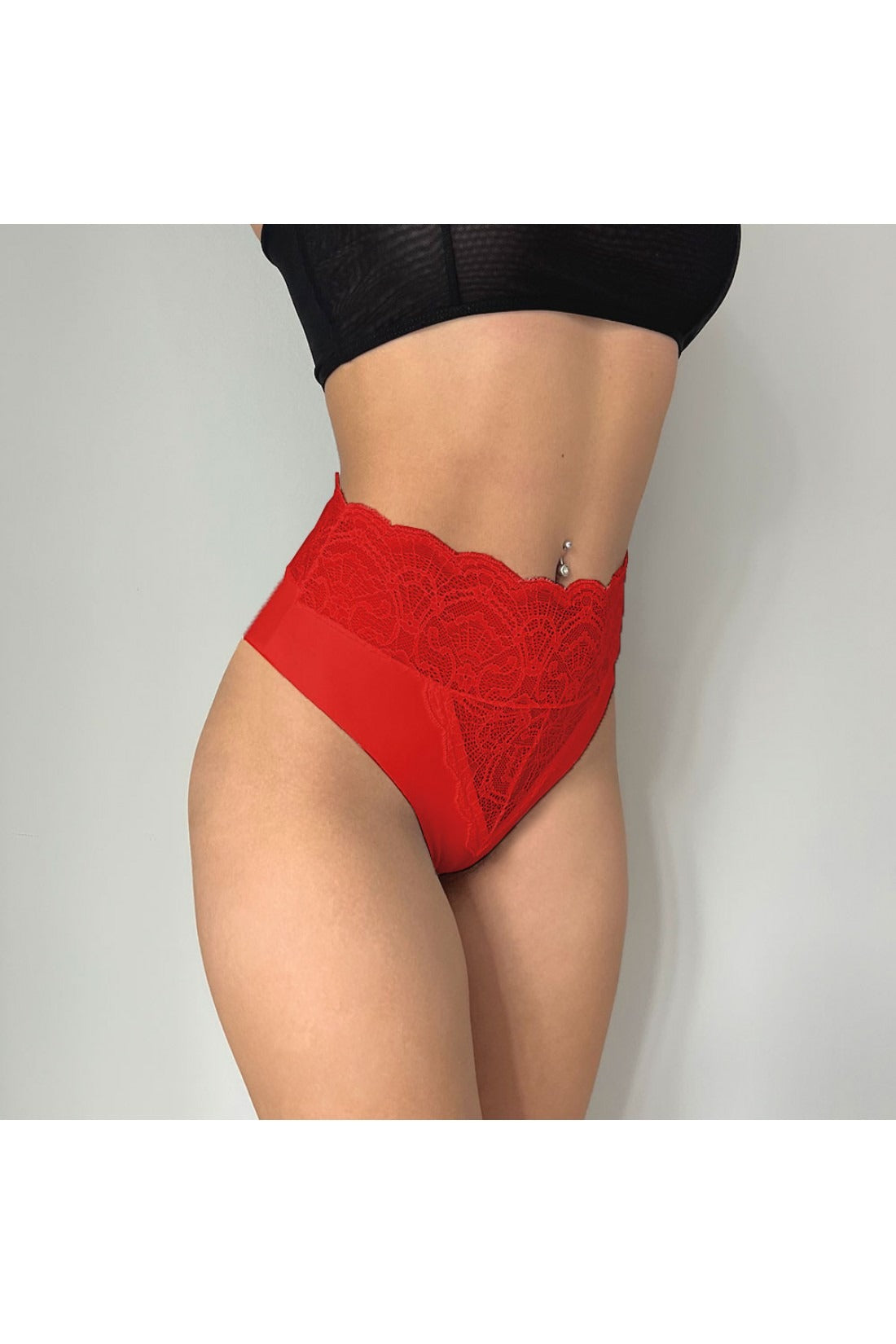 Dantel Detaylı Yüksek Bel Bikini Külot Siyah