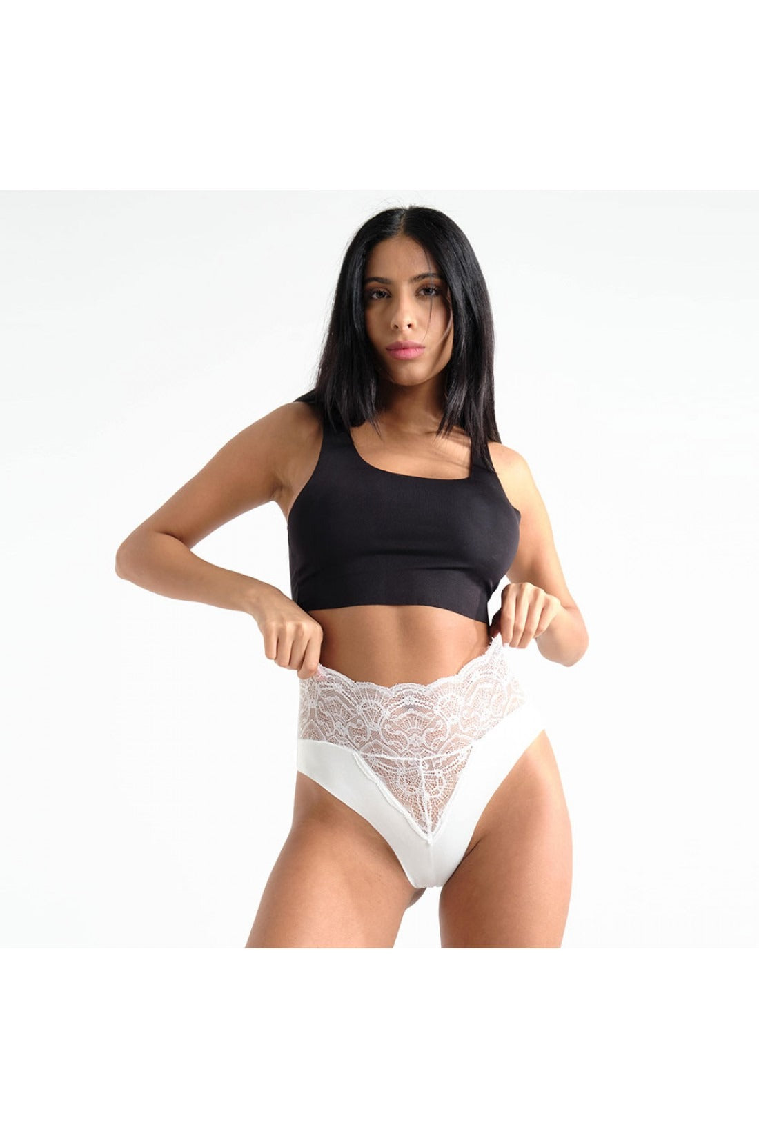 Dantel Detaylı Yüksek Bel Bikini Külot Siyah