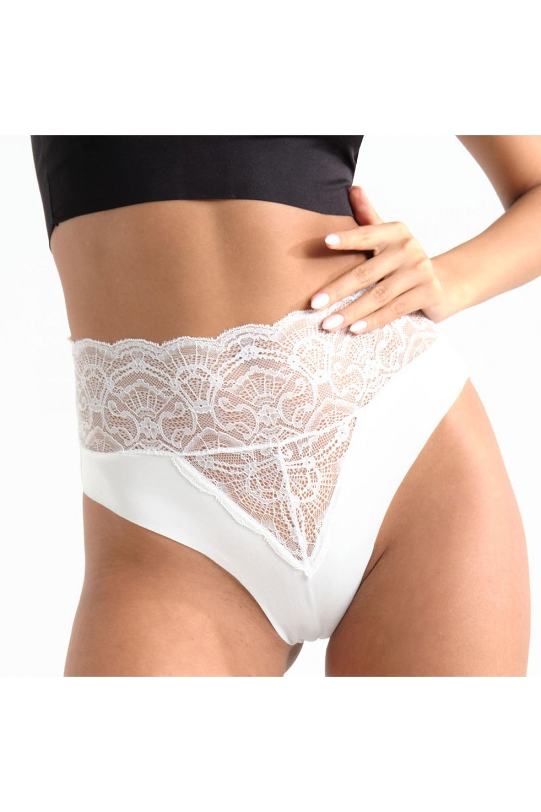 Dantel Detaylı Yüksek Bel Bikini Külot Siyah